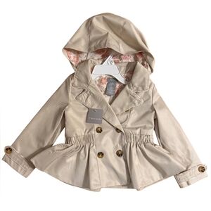 Tahari Baby Girl Khaki Color Trench Coat W/Hood NEW MSRP $50